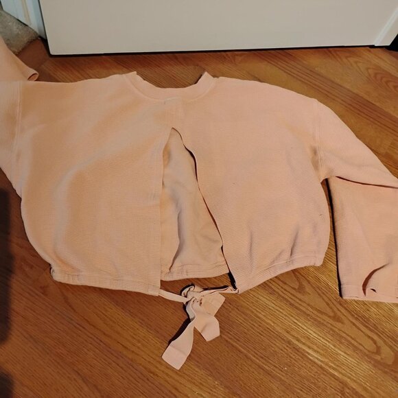 FABLETICS Anna Crop Tie Back Waffle Knit Sweatshirt XXS - Picture 2 of 3